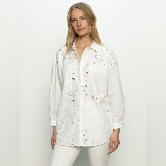 Sanctuary Lace Boyfriend Tie Back White Shirt | Size Small - Picture 8 of 13